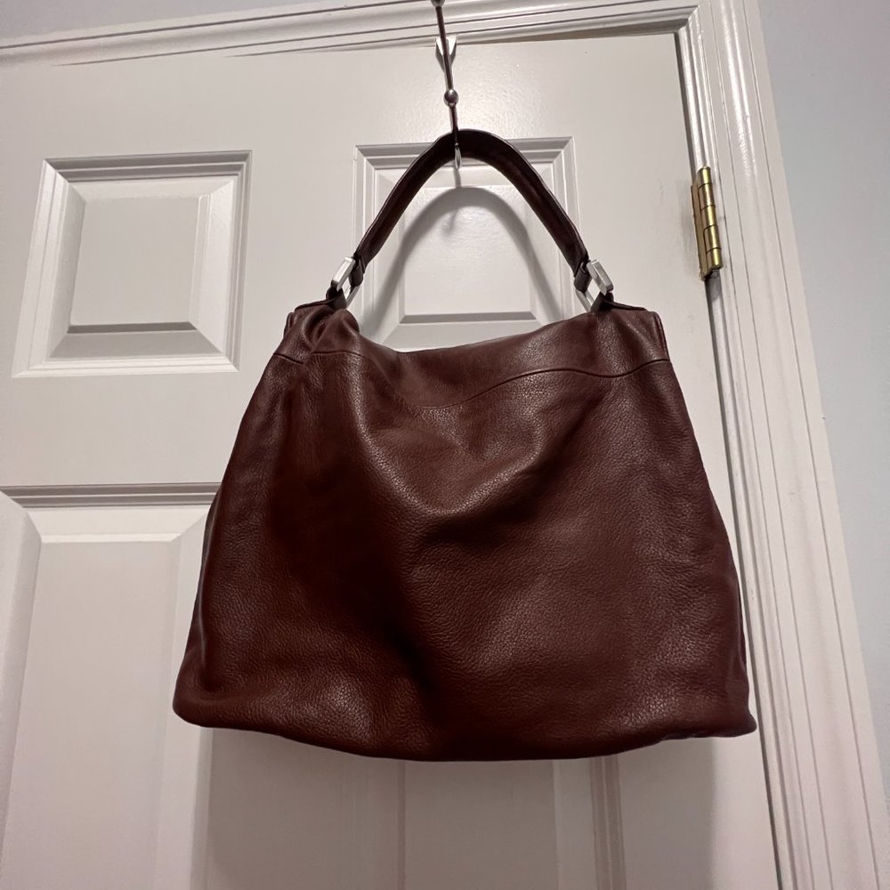 Kooba Hobo Brown Pebbled Leather Slouchy Fold Over Shoulder Bag